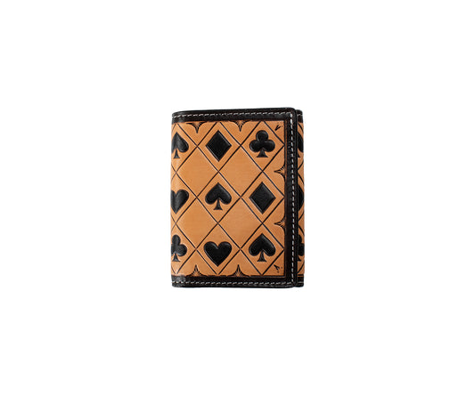 3D Brown Card Suits Trifold Wallet