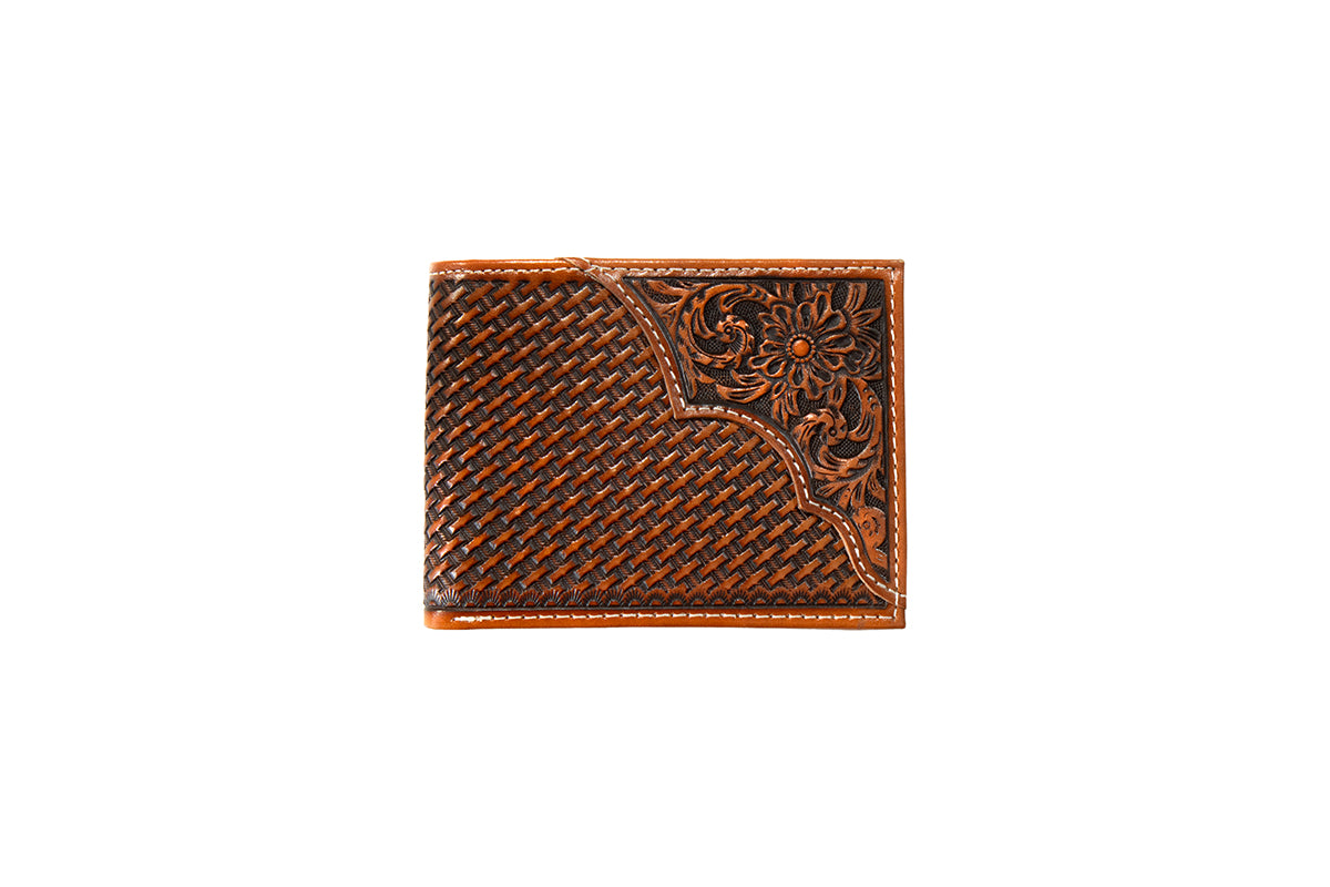 3D Tan Basket Weave Overlay Bifold Wallet