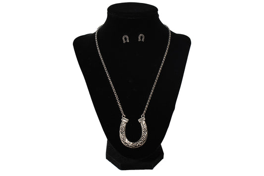 Silver Strike Silver Floral Horseshoe Earring and Necklace Set