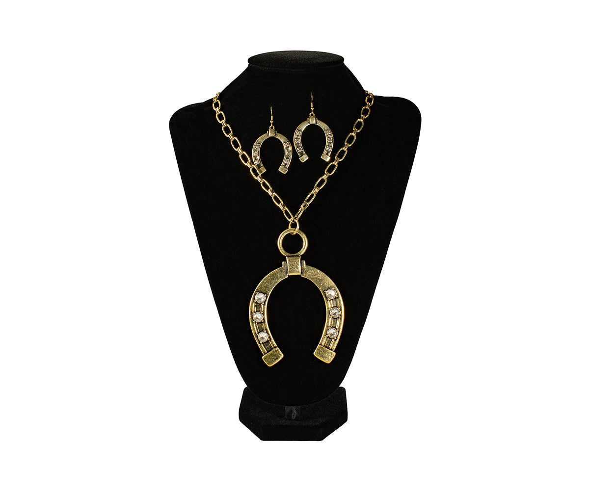 Silver Strike Large Gold Horseshoe Necklace and Earring Set