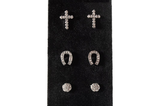 Silver Strike Ladies 3 Pair Studded Silver Earring Set
