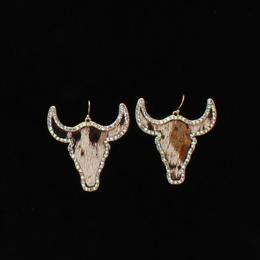 Silver Strike Calf Hair Cow Earrings