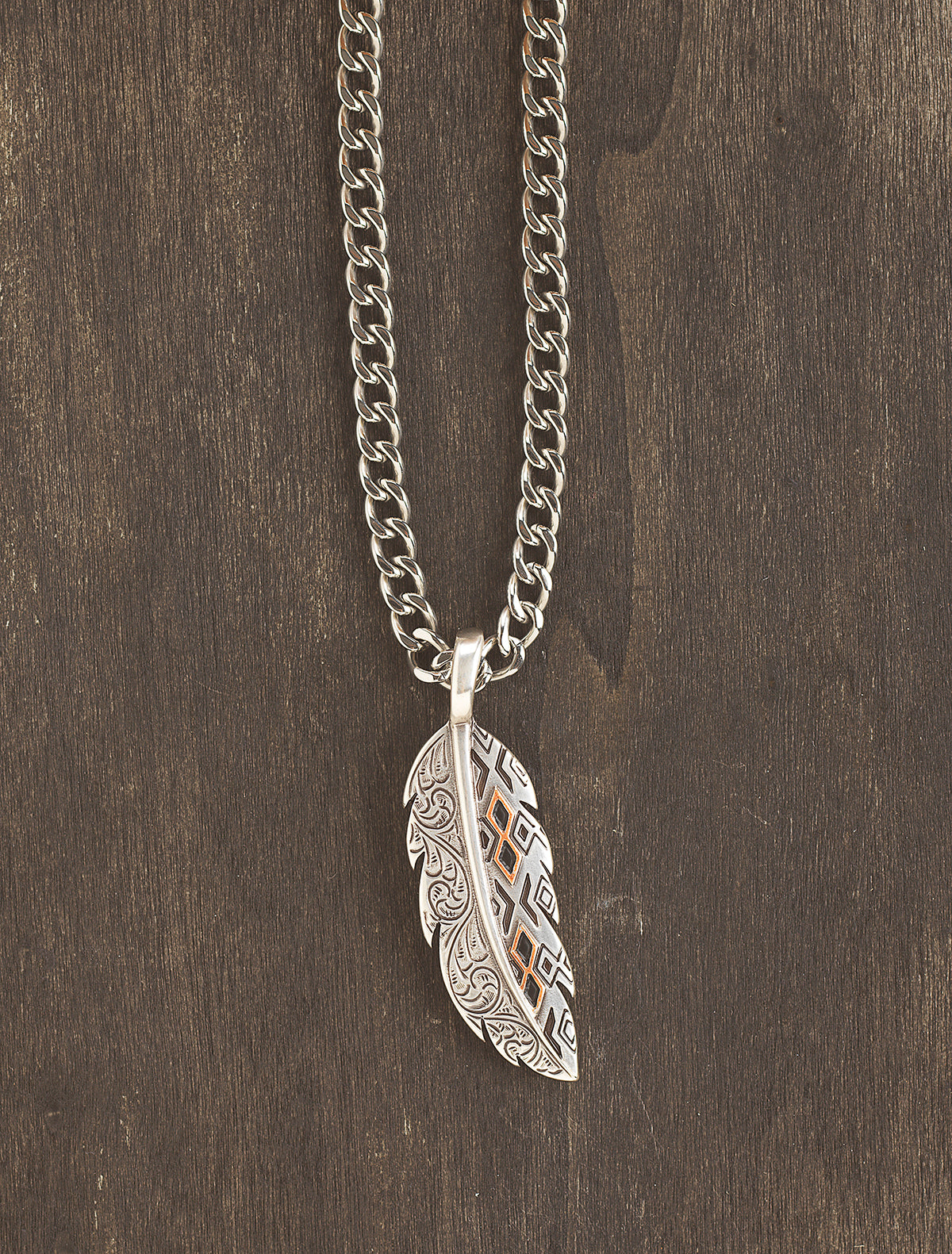 Silver Strike 24" Engraved Feather Necklace