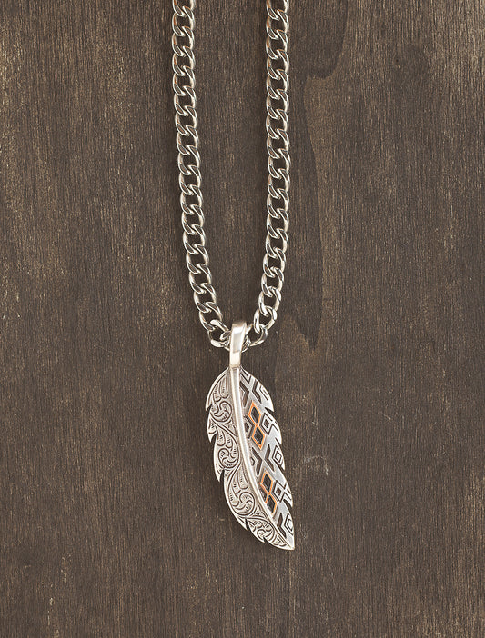 Silver Strike 24" Engraved Feather Necklace