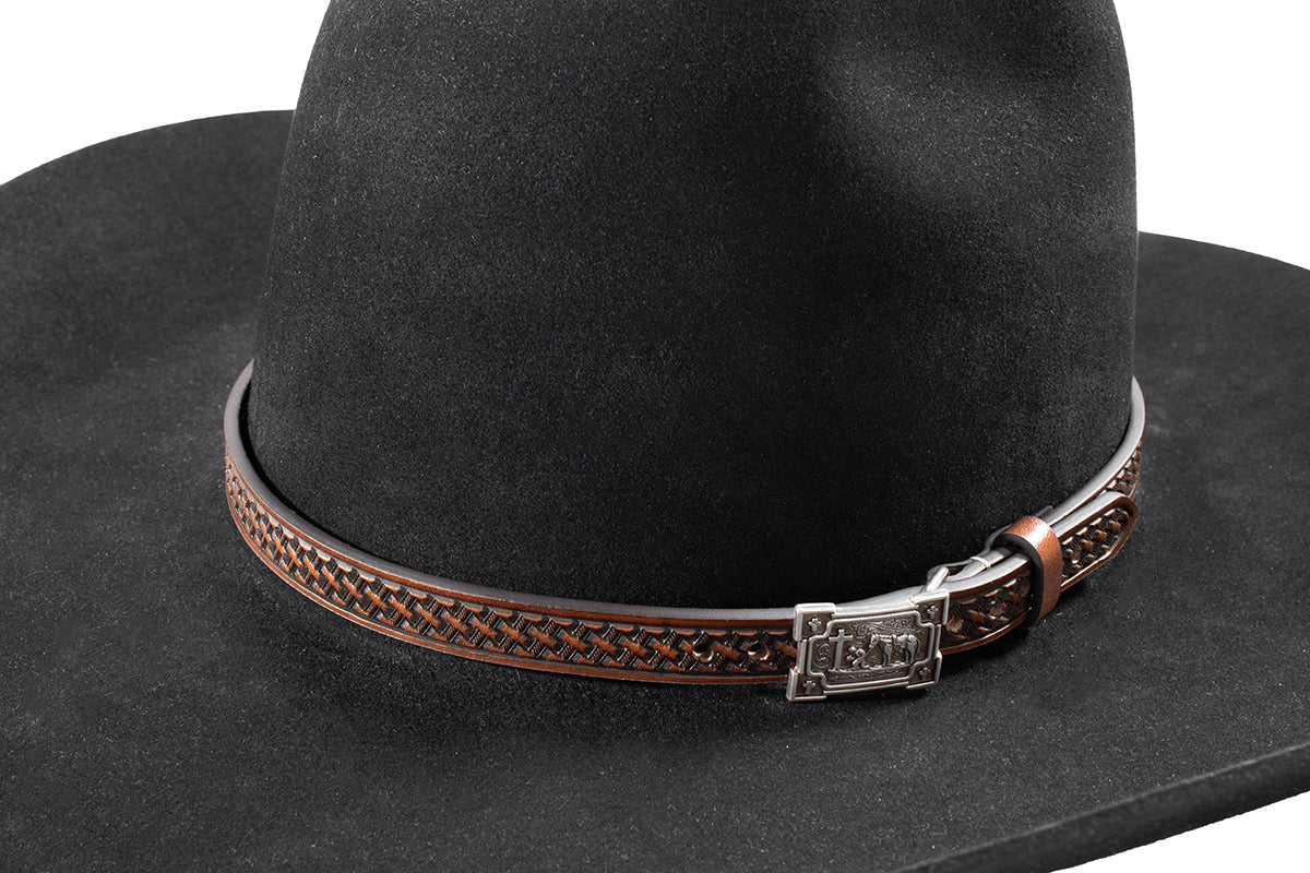 3D 5/8" Brown Basketweave Cowboy Prayer Buckle Hatband