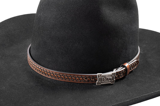 3D 5/8" Brown Basketweave Cowboy Prayer Buckle Hatband