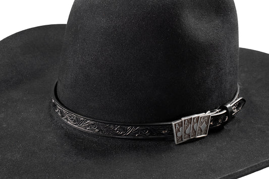 3D 5/8" Black Embossed Ace Cards Buckle Hatband