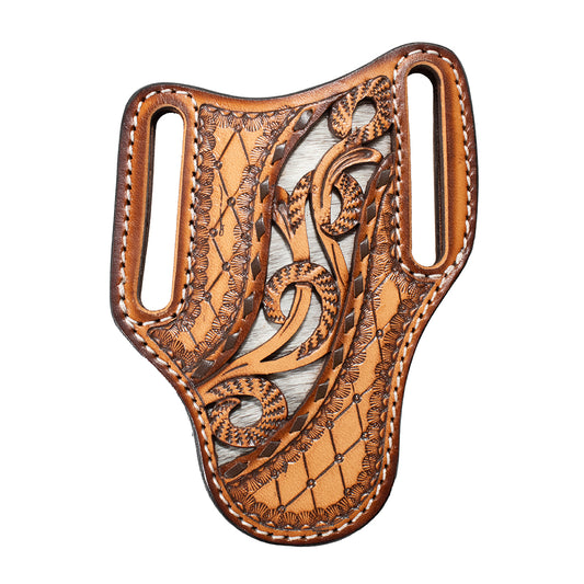 3D Large Tan with Calf Hair Underlay Pancake Style Knife Sheath