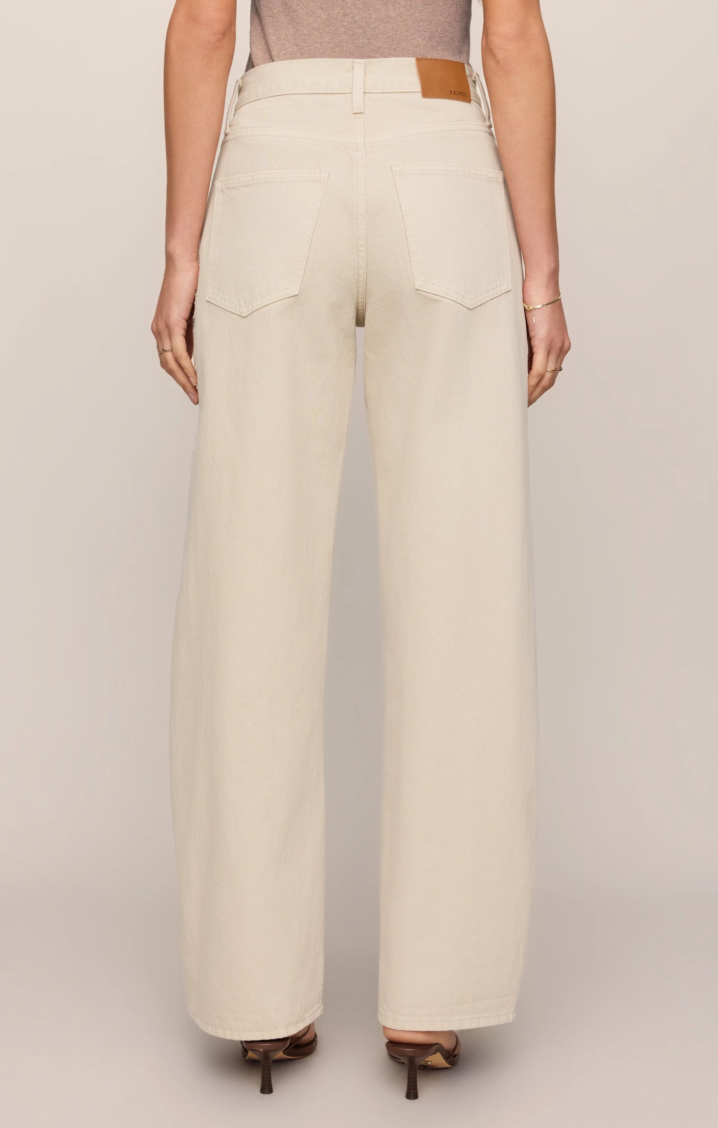 Z Supply The Show Off Denim High Rise Bowed in Soapstone