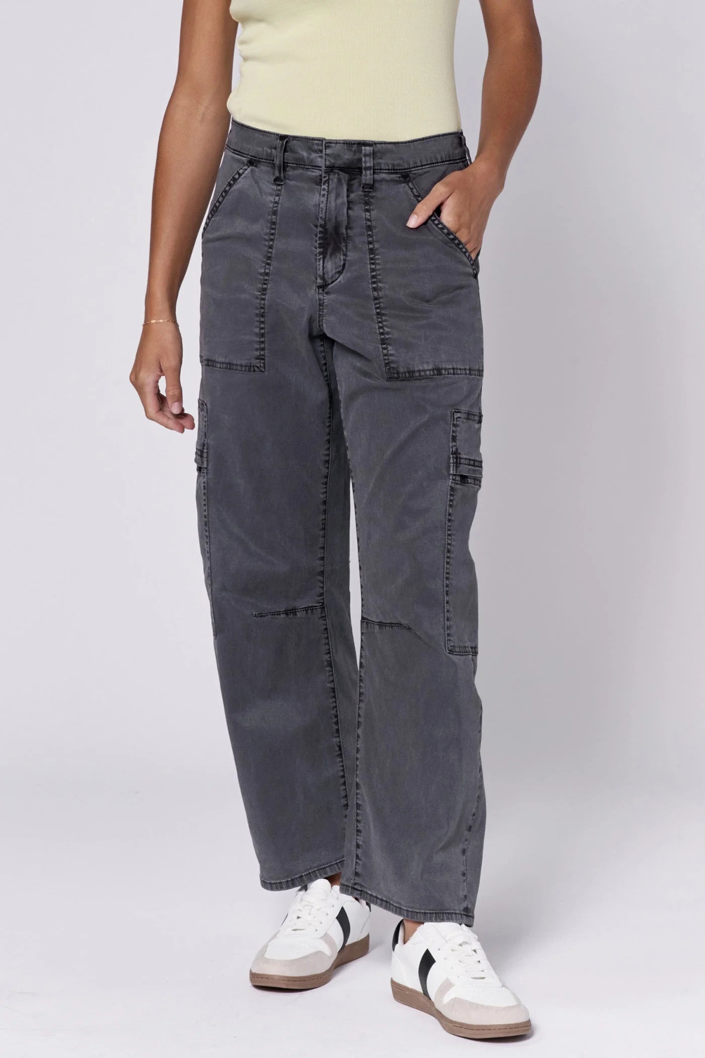 Dear John Lasso High Rise Cropped Baggy Fit Pants in Charcoal