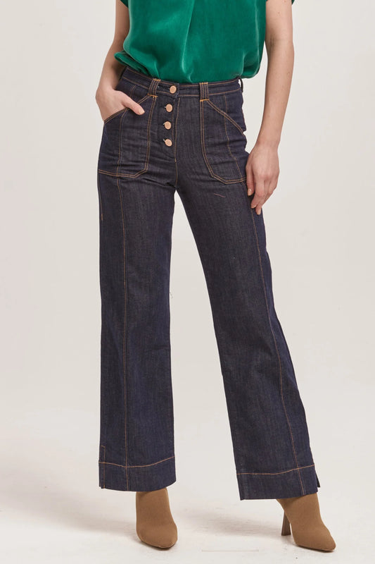 Dear John Denim Holly Super High Rise Cuffed Straight Jeans in Dark Denim