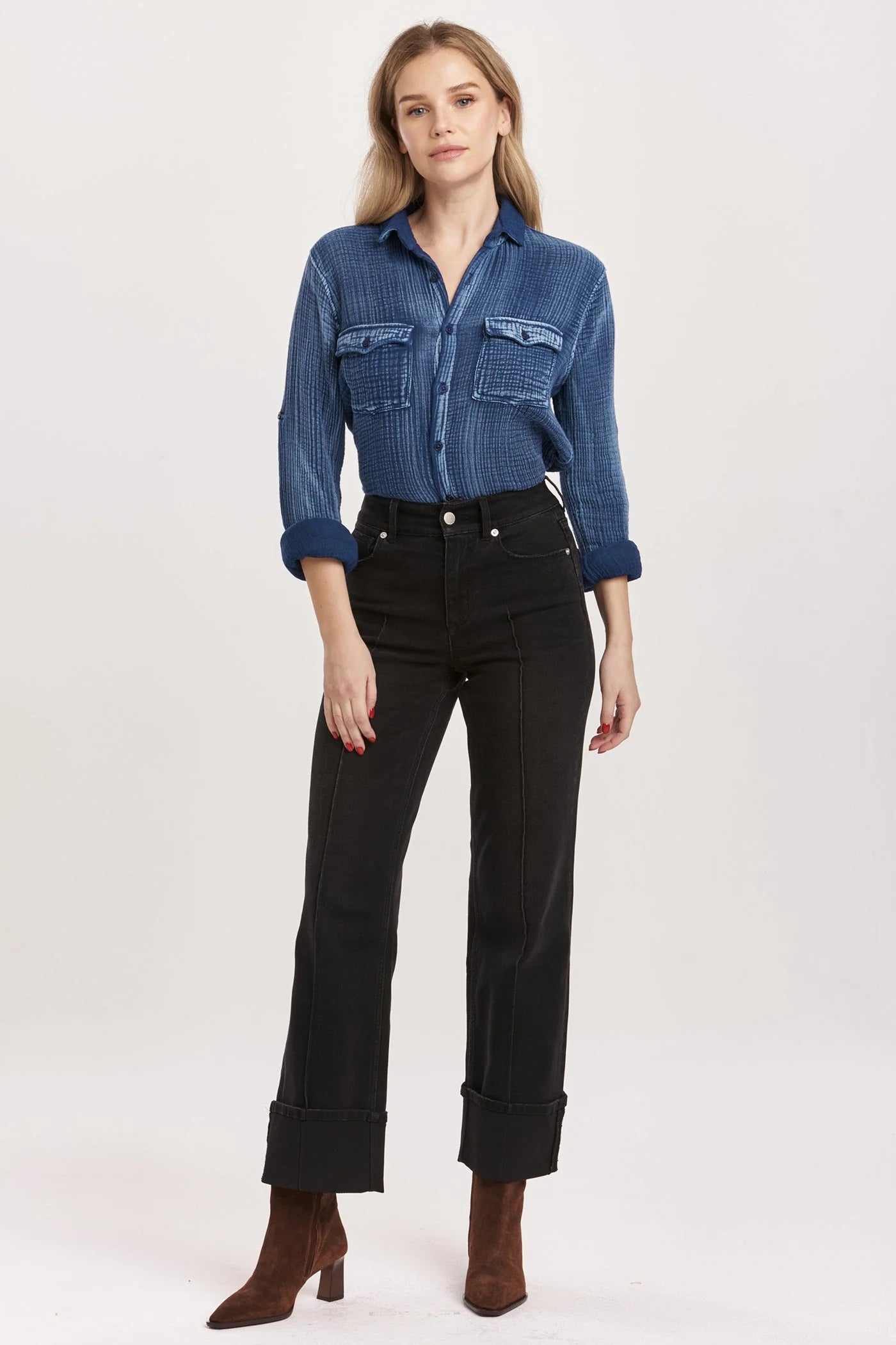 Dear John Denim Holly Super High Rise Cuffed Straight Jean in Jet Set