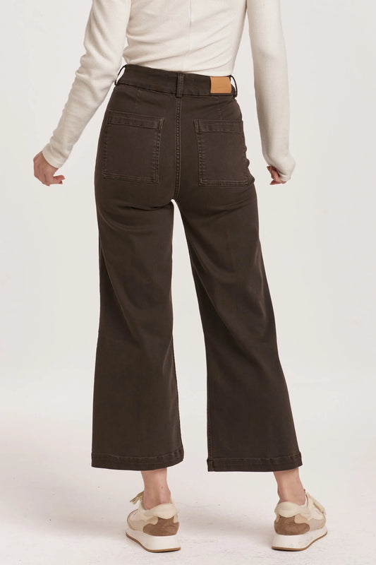 Dear John Denim Audrey Super High Rise Cropped Wide Leg Jean in Ground Coffee