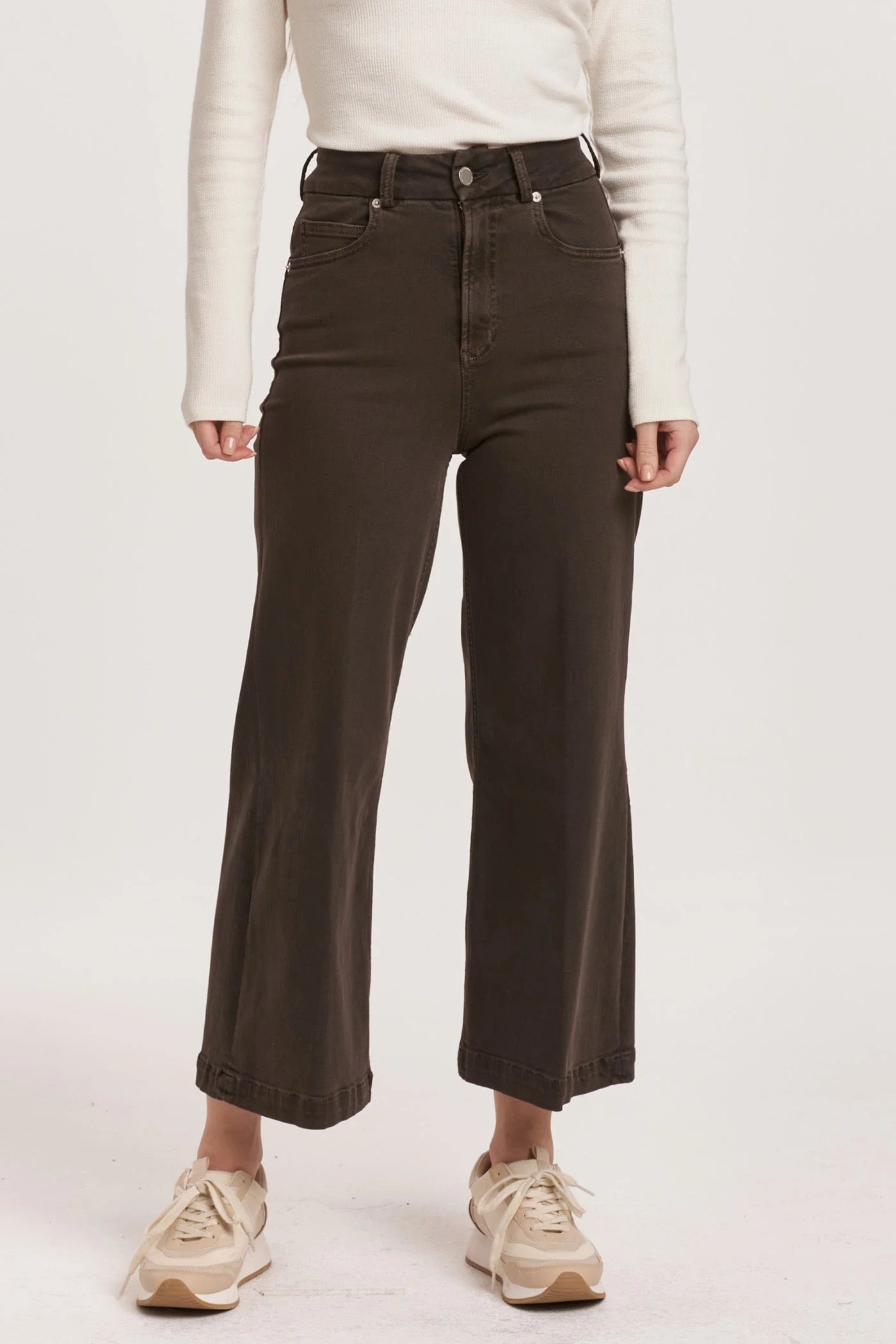 Dear John Denim Audrey Super High Rise Cropped Wide Leg Jean in Ground Coffee