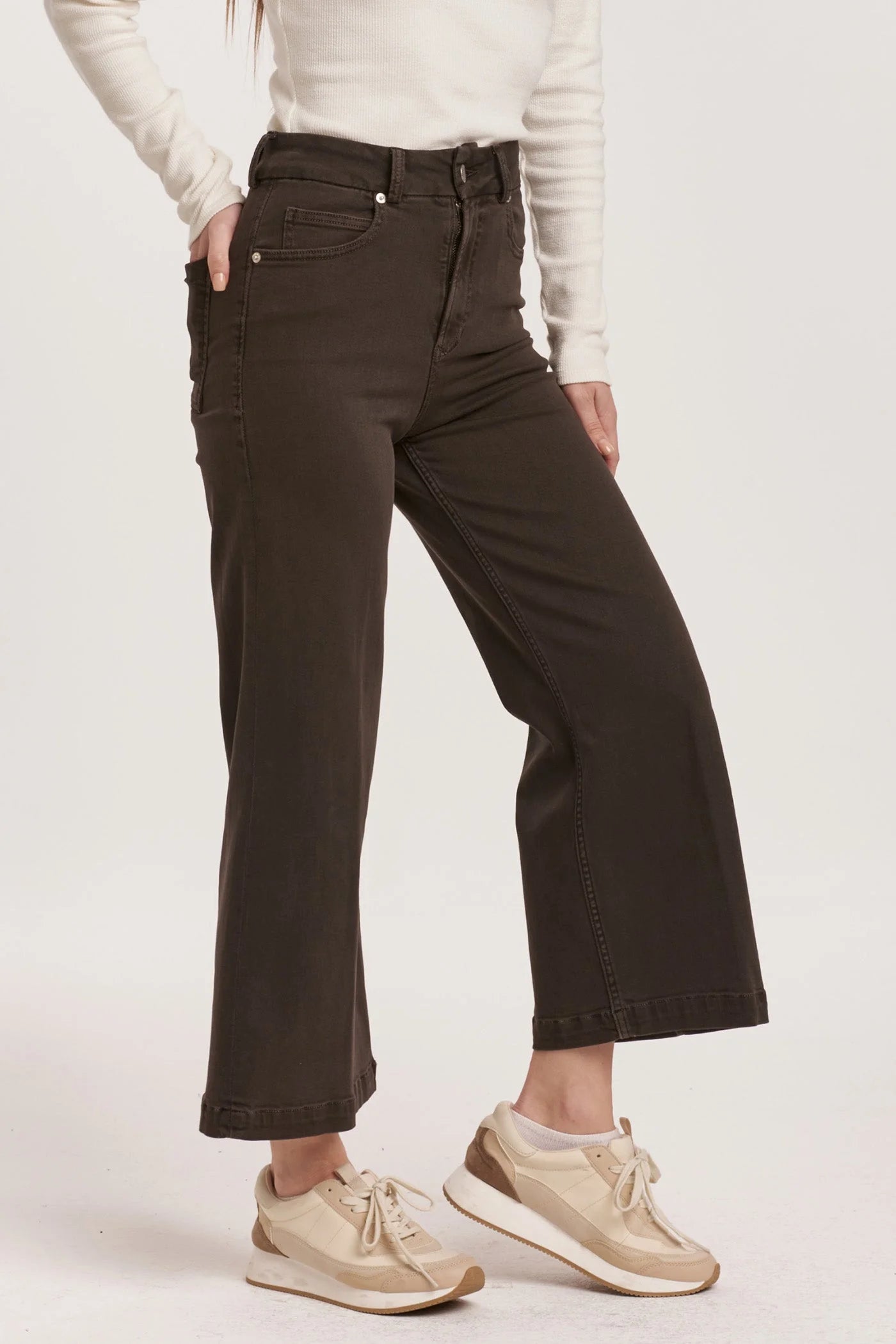 Dear John Denim Audrey Super High Rise Cropped Wide Leg Jean in Ground Coffee