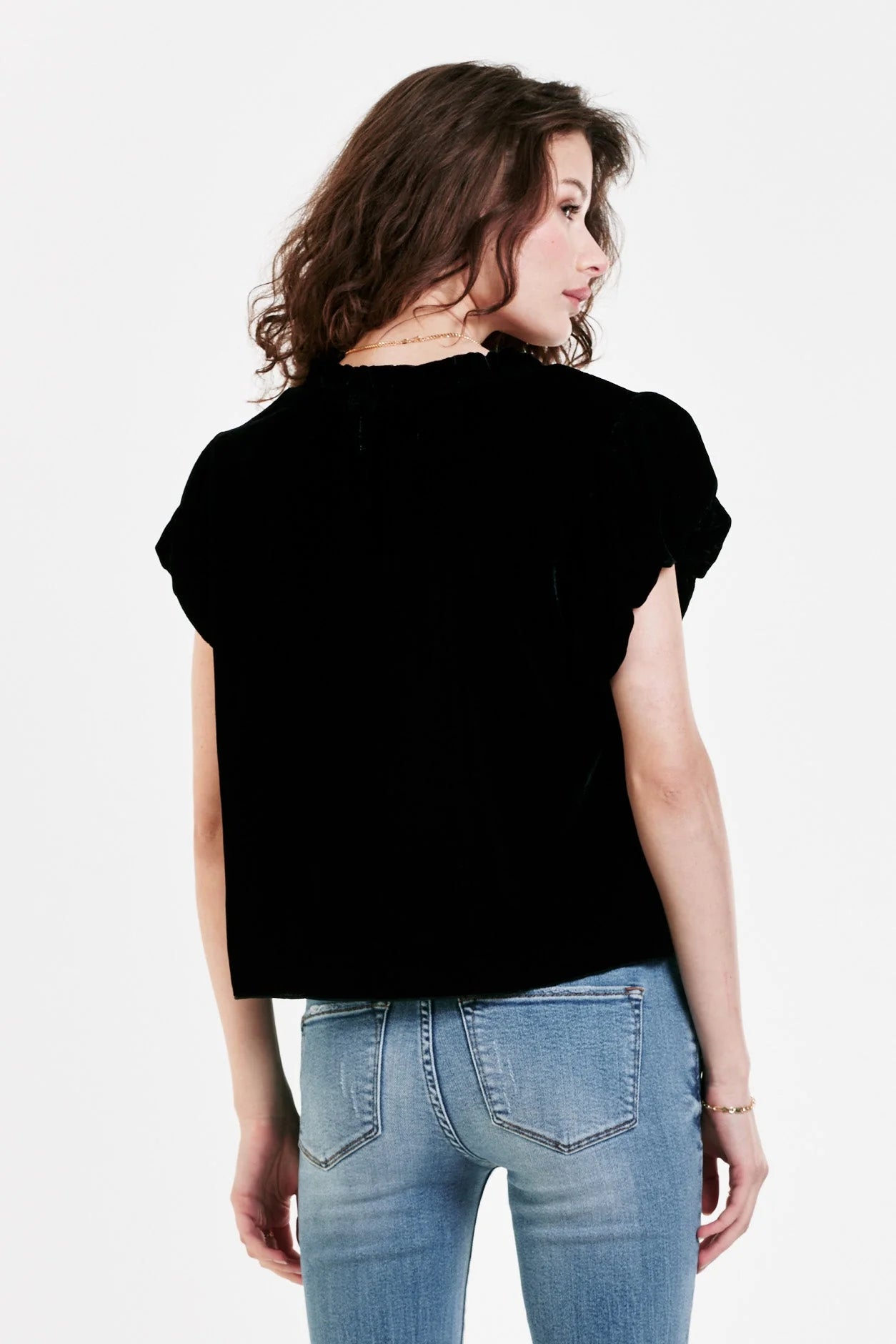 Dear John Maggie Puff Sleeve Top in Black Velvet