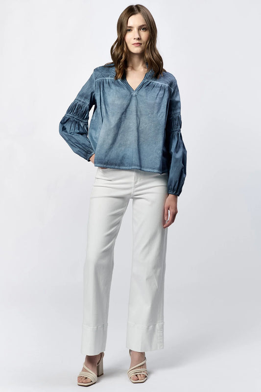 Dear John Adagio V-Neck Long Sleeve Relaxed Fit Blouse Skyway