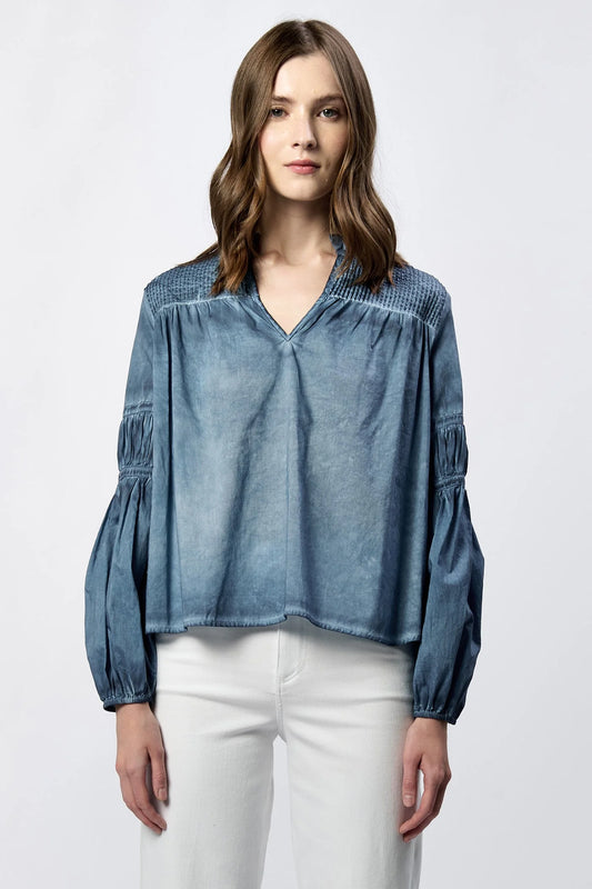 Dear John Adagio V-Neck Long Sleeve Relaxed Fit Blouse Skyway