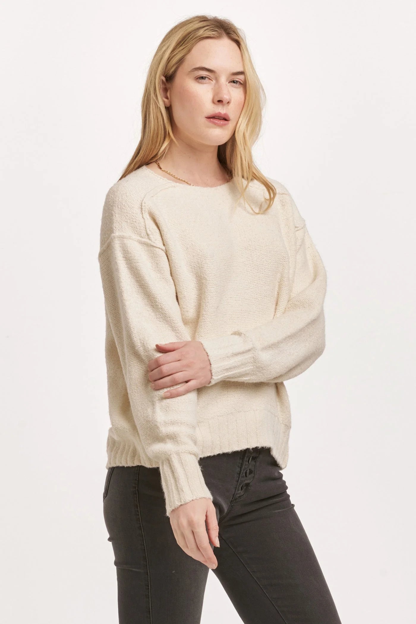 Dear John Denim Jenna Cream Raw Detail Sweater