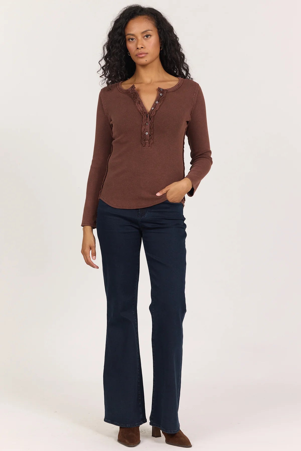 Dear John Edie Long Sleeve Tee in Washed Cappuccino