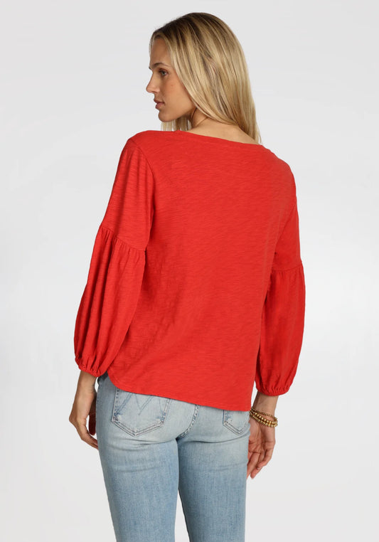 Dylan Slub Jersey Tee with Gauze Sleeve in Red