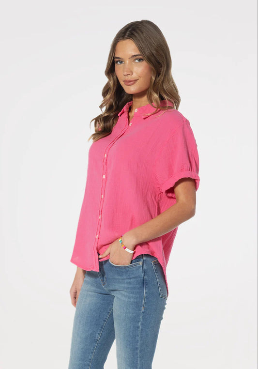 Dylan Short Sleeve Button-Up Shirt in Perfect Pink