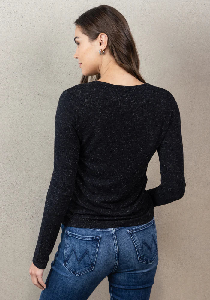 Dylan Shimmer Knit Crew Shirt in Black