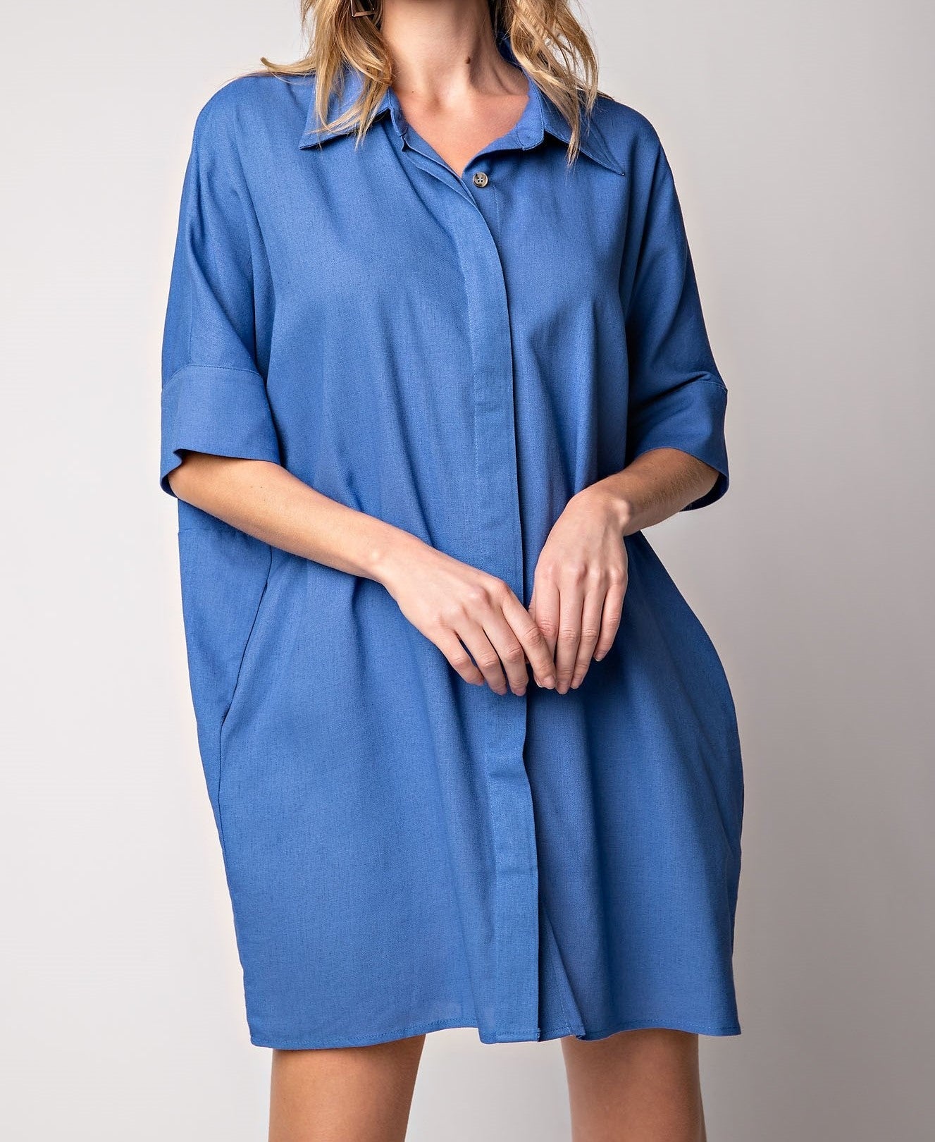 Womens Short Sleeve Tunic Shirt Woven Dress