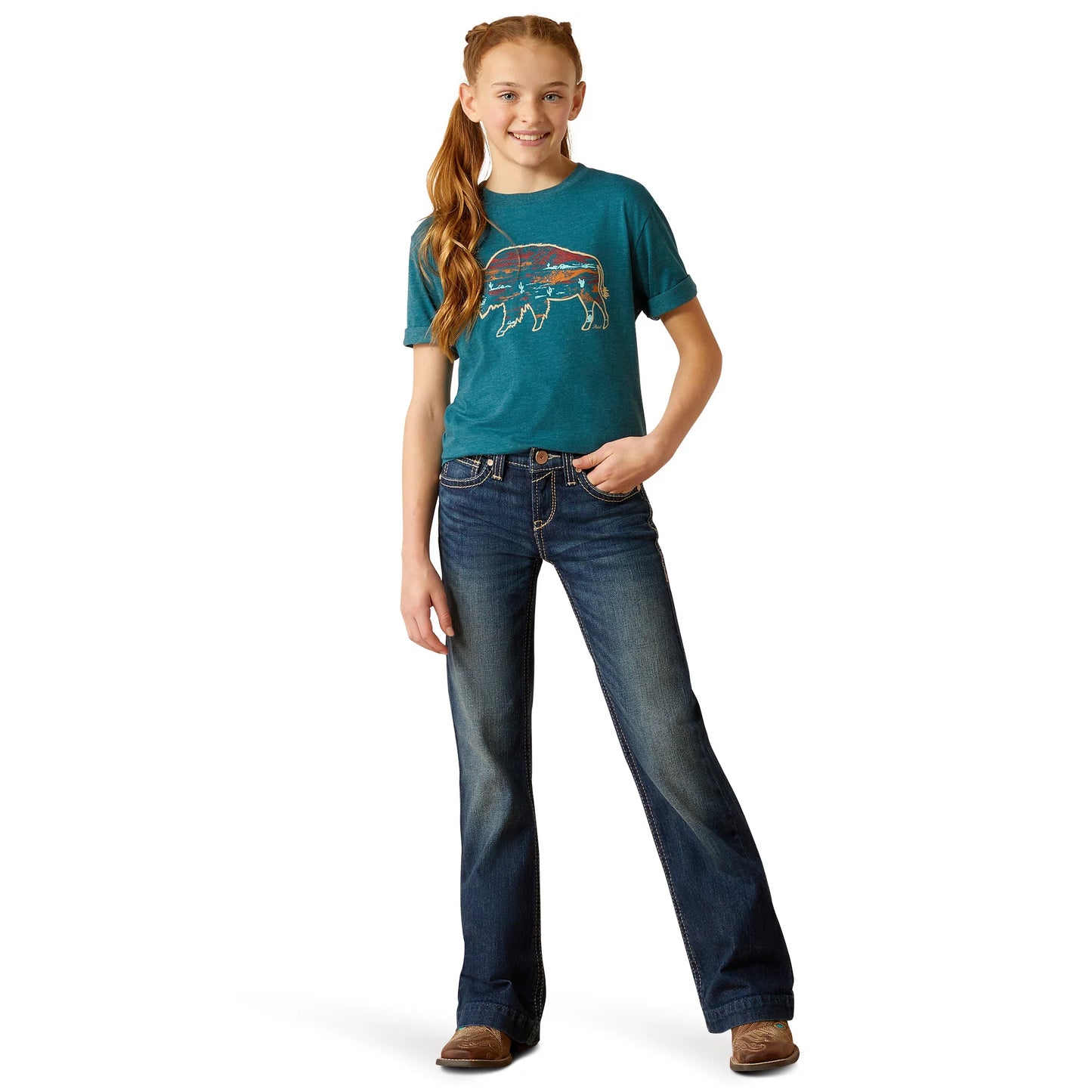 Ariat Girl's Bison Ranch Deep Sea Graphic T-Shirt