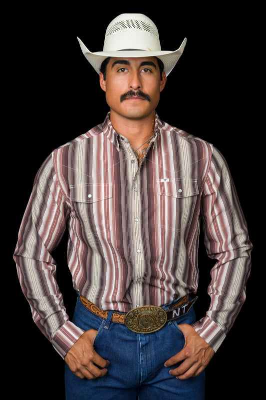 Ferrell Brand The Harrison Long Sleeve Snap Shirt in Brown