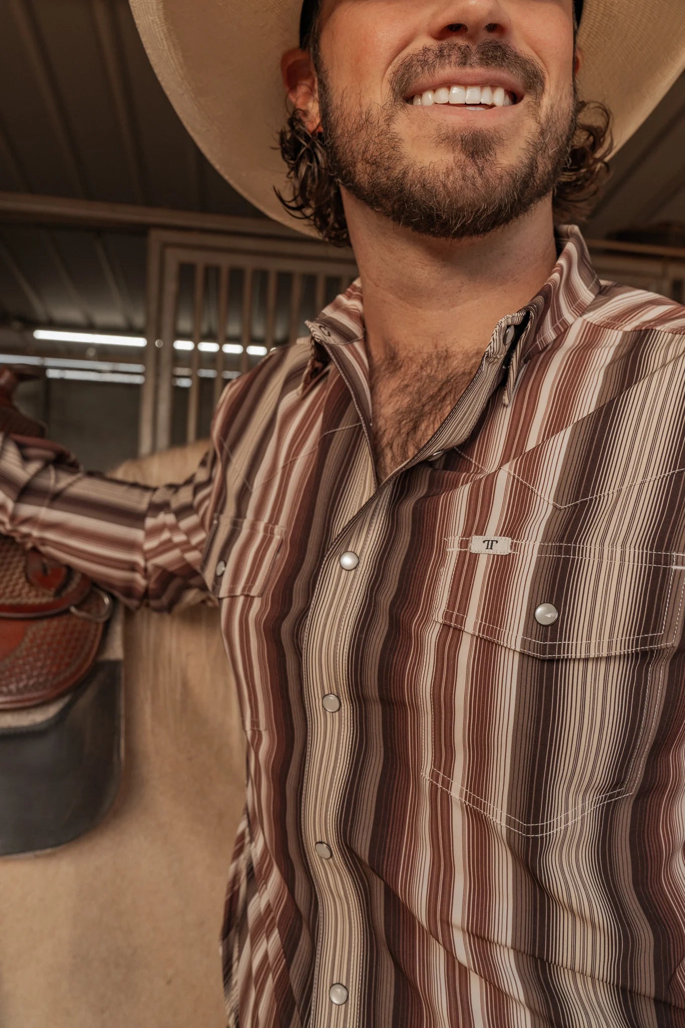 Ferrell Brand The Harrison Long Sleeve Snap Shirt in Brown