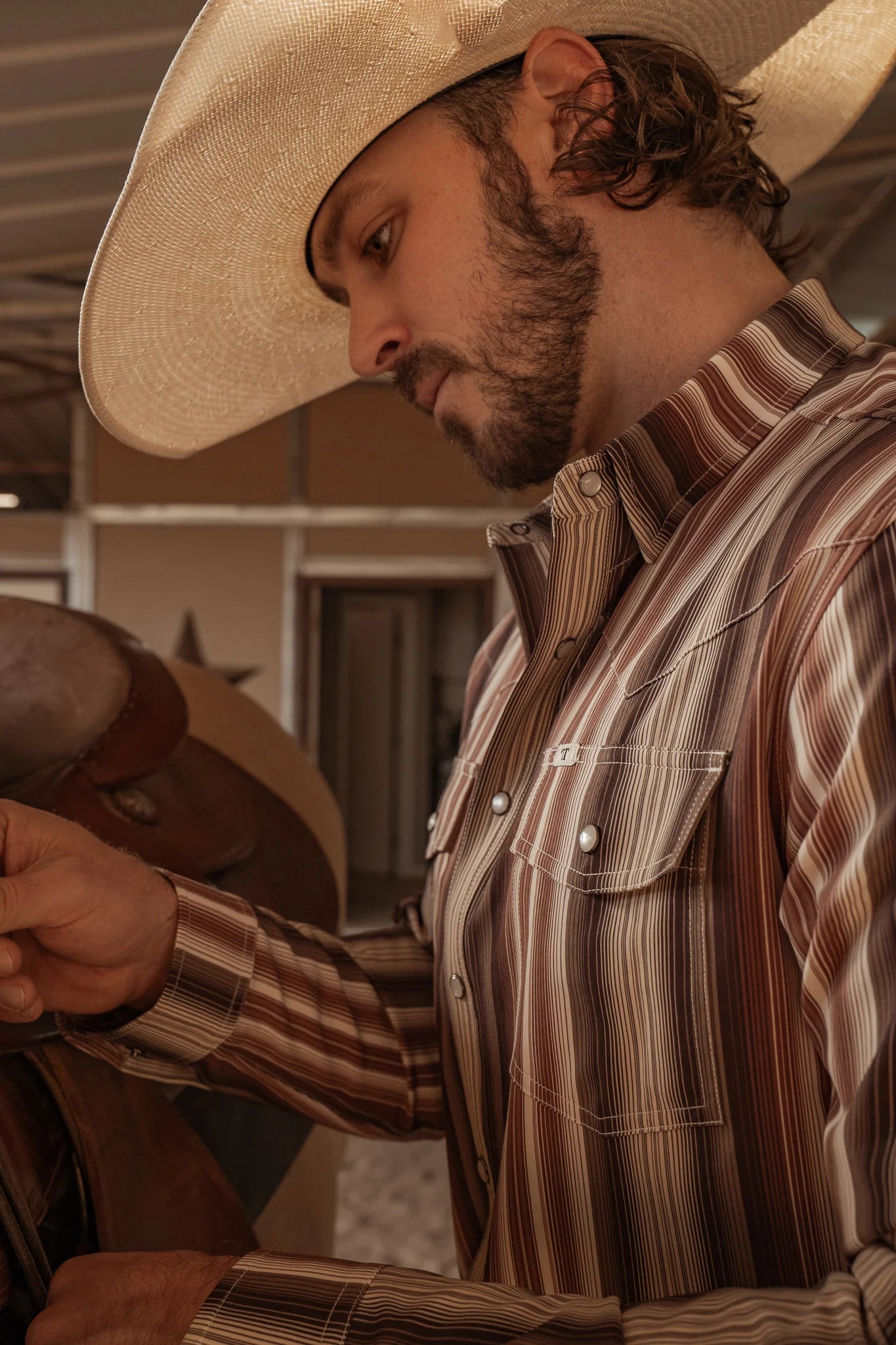 Ferrell Brand The Harrison Long Sleeve Snap Shirt in Brown