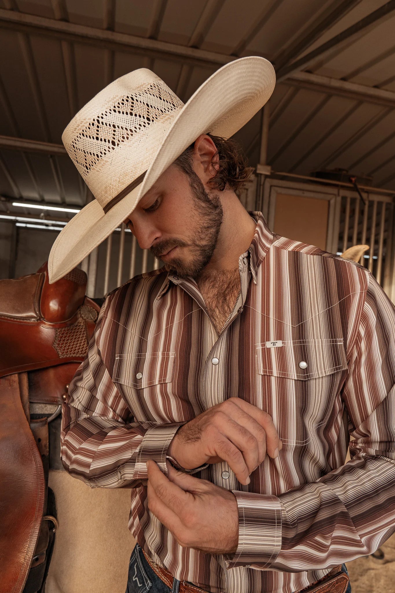 Ferrell Brand The Harrison Long Sleeve Snap Shirt in Brown