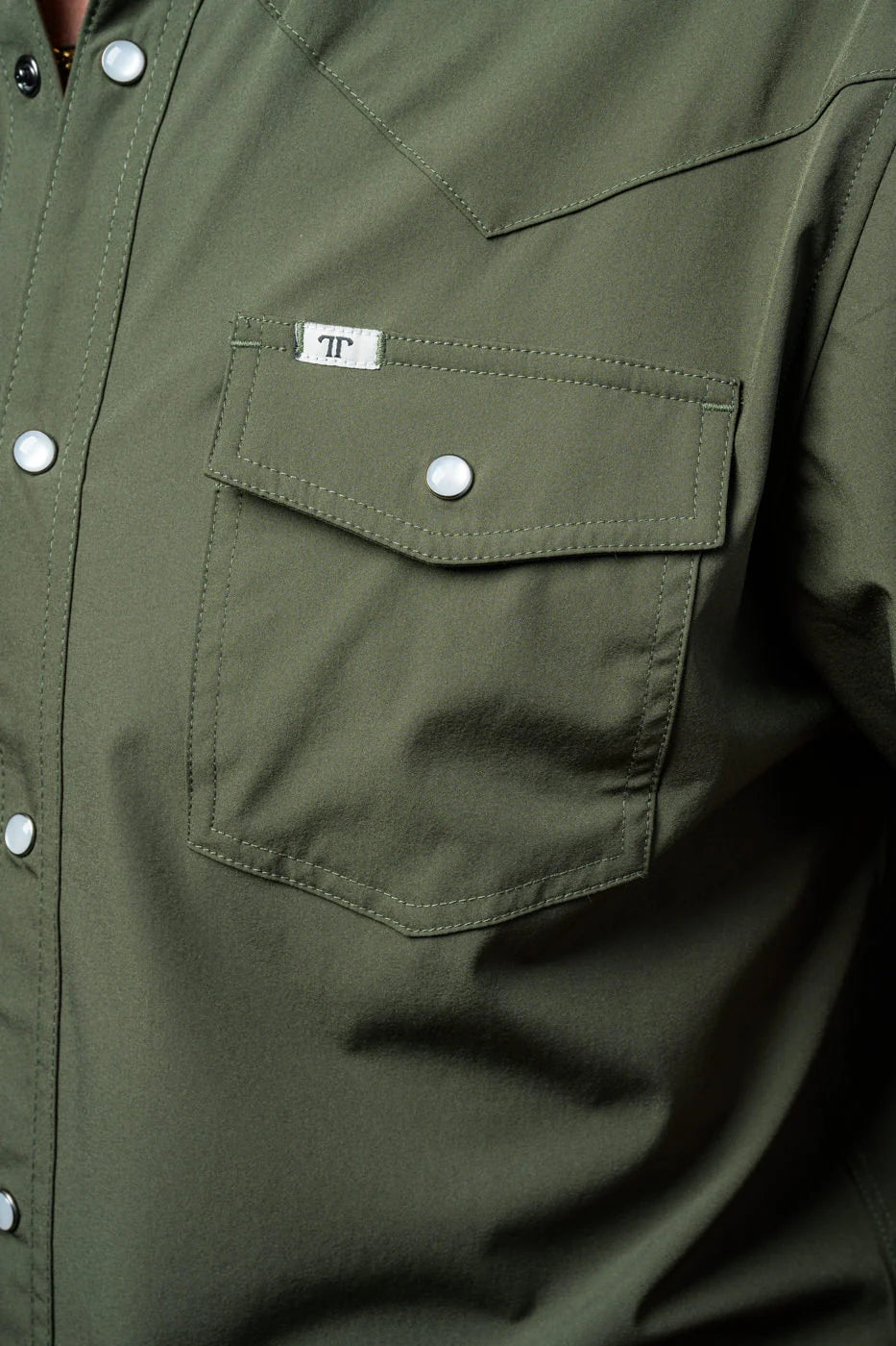 Ferrell Core Short Sleeve Pearl Snap Shirt in Olive Green
