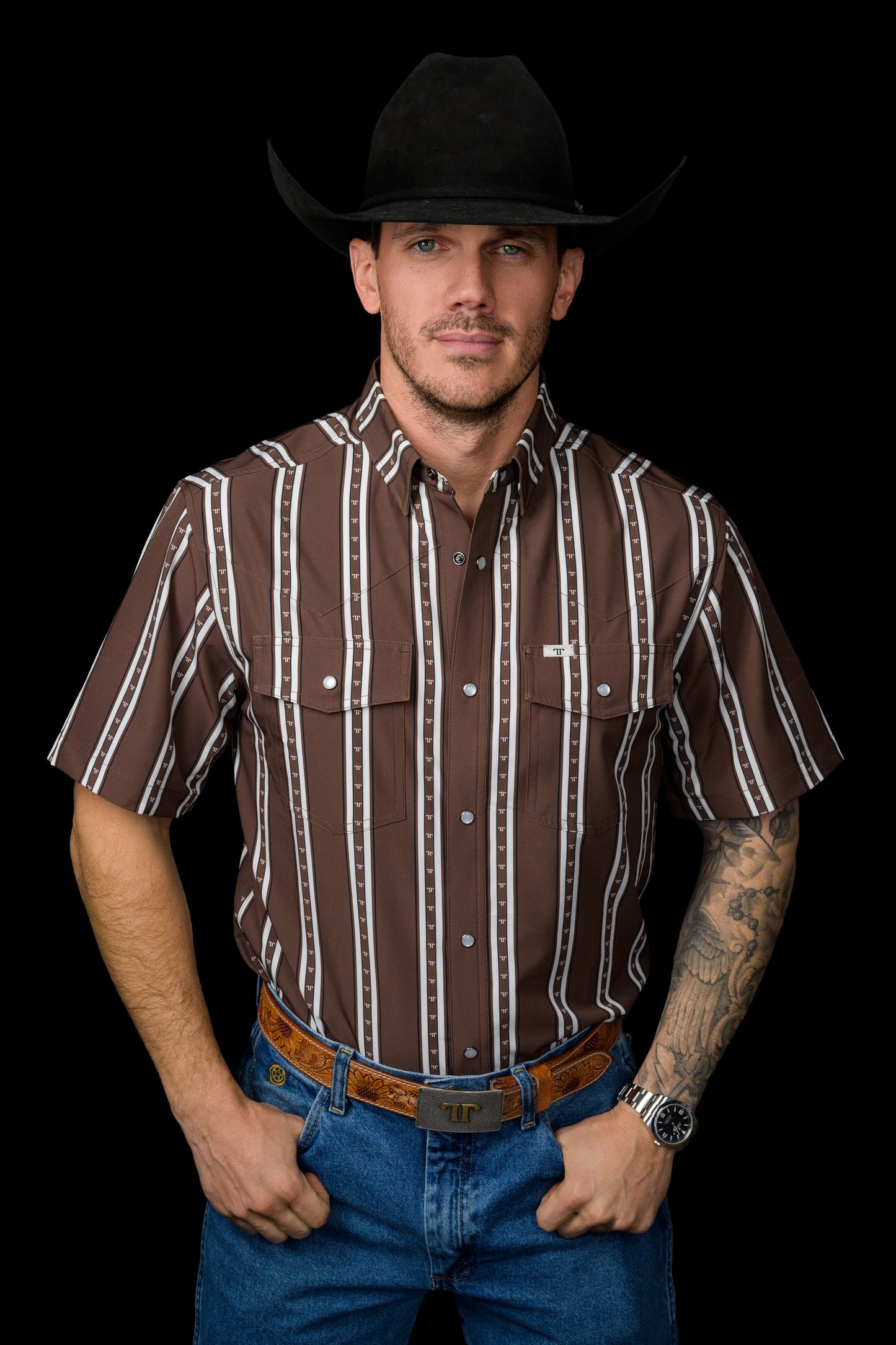 Ferrell Brand The Tucker Short Sleeve Pearl Snap Shirt in Brown
