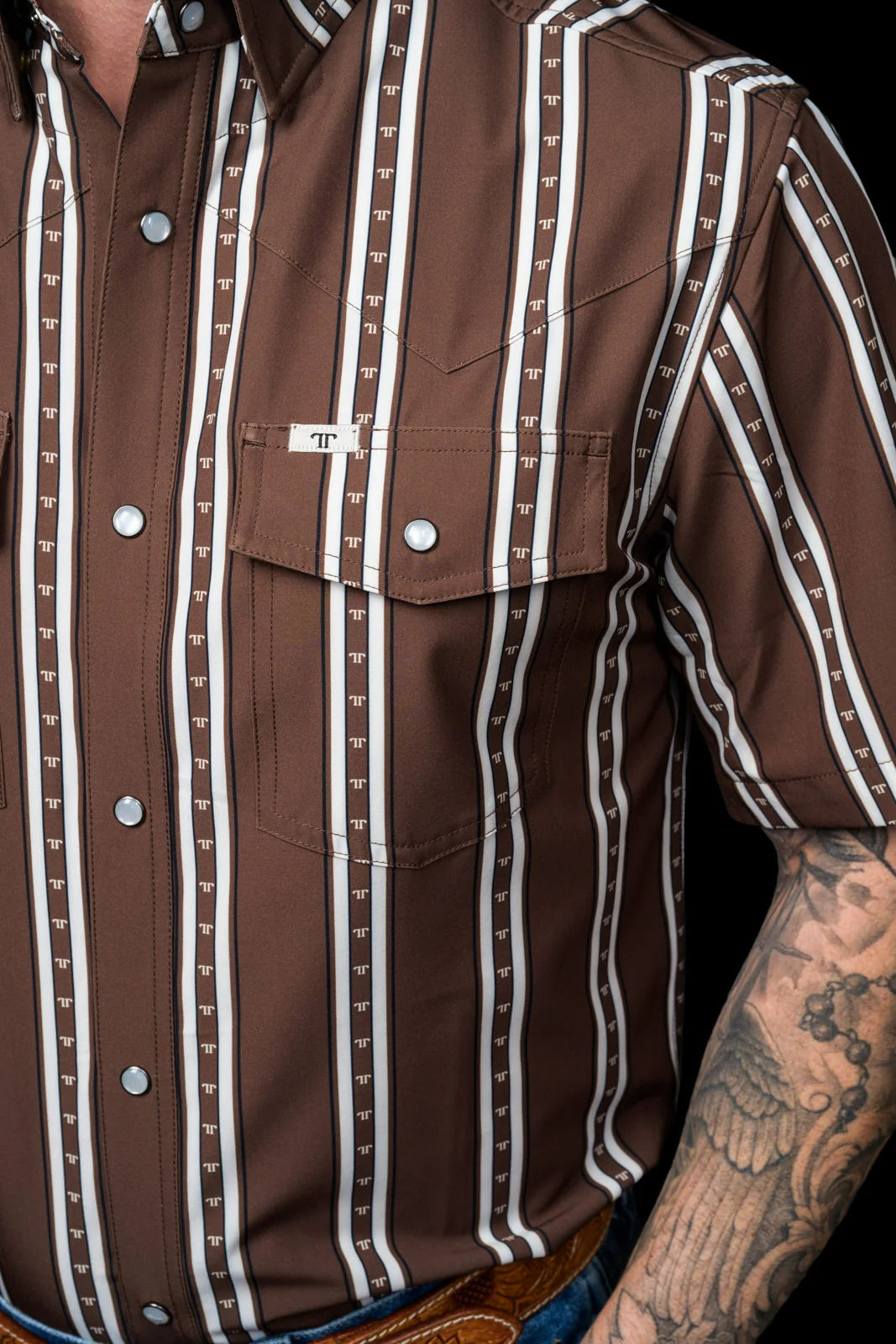 Ferrell Brand The Tucker Short Sleeve Pearl Snap Shirt in Brown