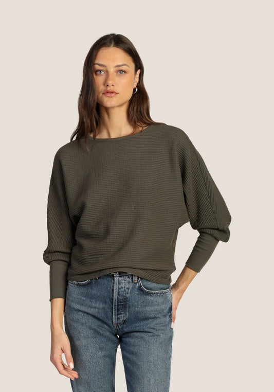 Dylan Andie Waffle Top in Olive/ Black
