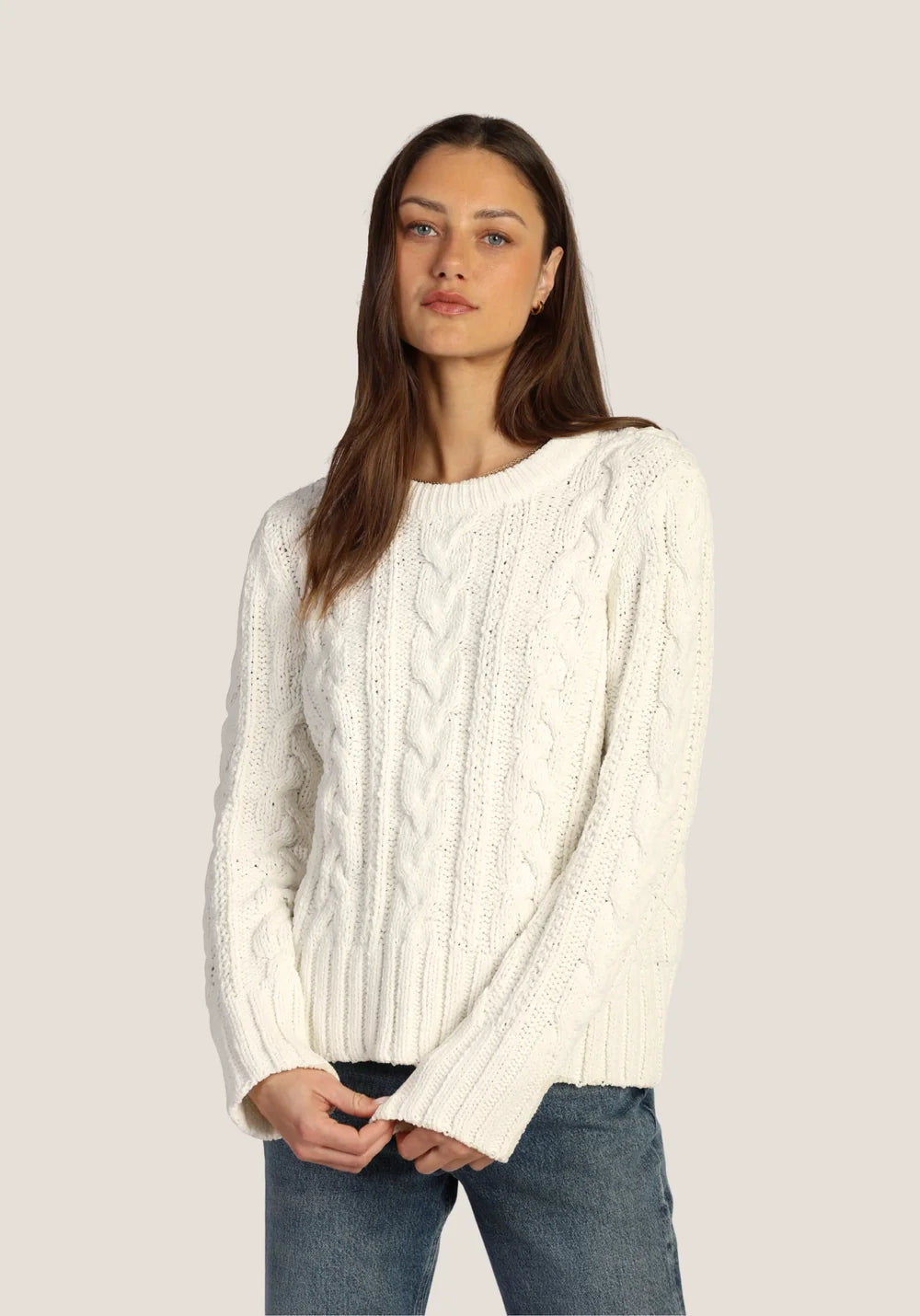 Dylan Preston Plush Cable Sweater in White