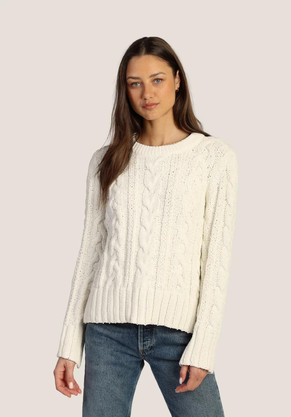 Dylan Preston Plush Cable Sweater in White