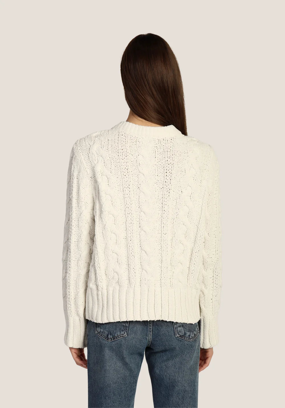 Dylan Preston Plush Cable Sweater in White