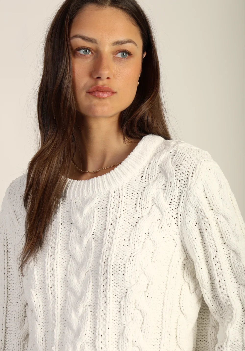 Dylan Preston Plush Cable Sweater in White