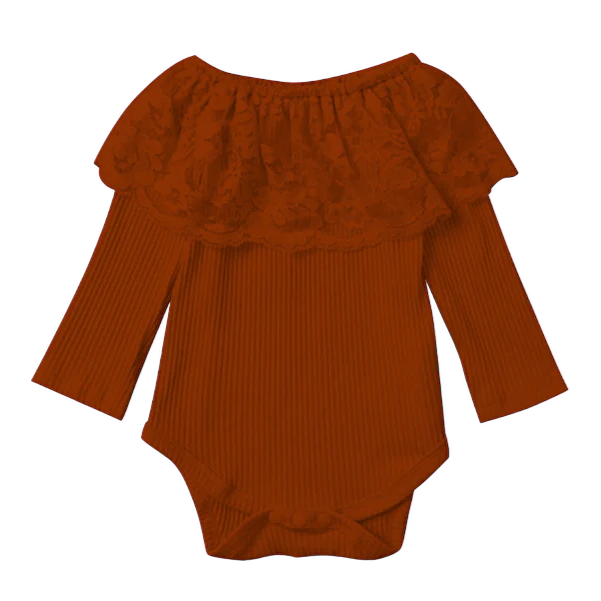 Shea Baby Rust Lace Neck Long Sleeve Top