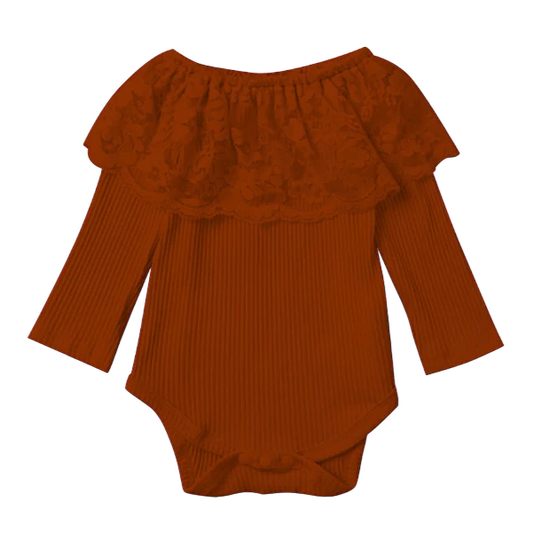 Shea Baby Rust Lace Neck Long Sleeve Top