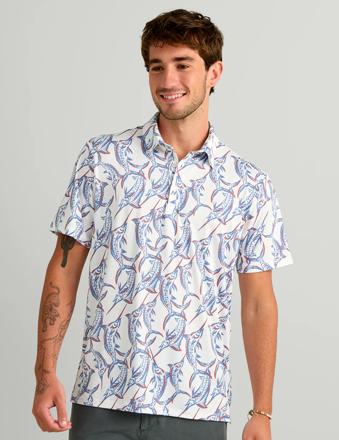 Huk Airweight Performance Polo in White Swordfish