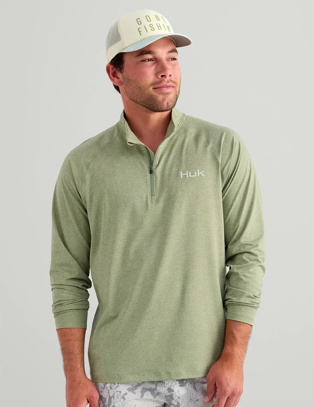 Huk Airweight Heather 1/4 Zip in Seagrass Heather