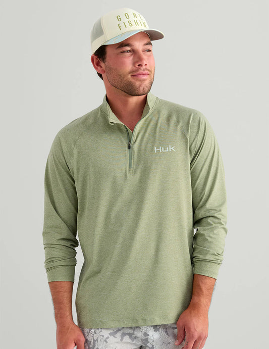 Huk Airweight Heather 1/4 Zip in Seagrass Heather