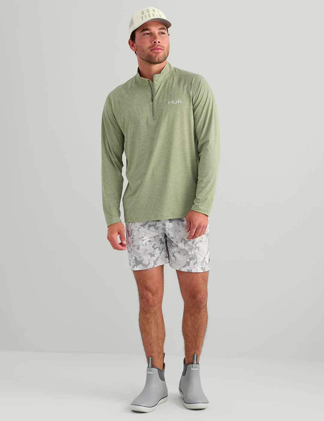 Huk Airweight Heather 1/4 Zip in Seagrass Heather