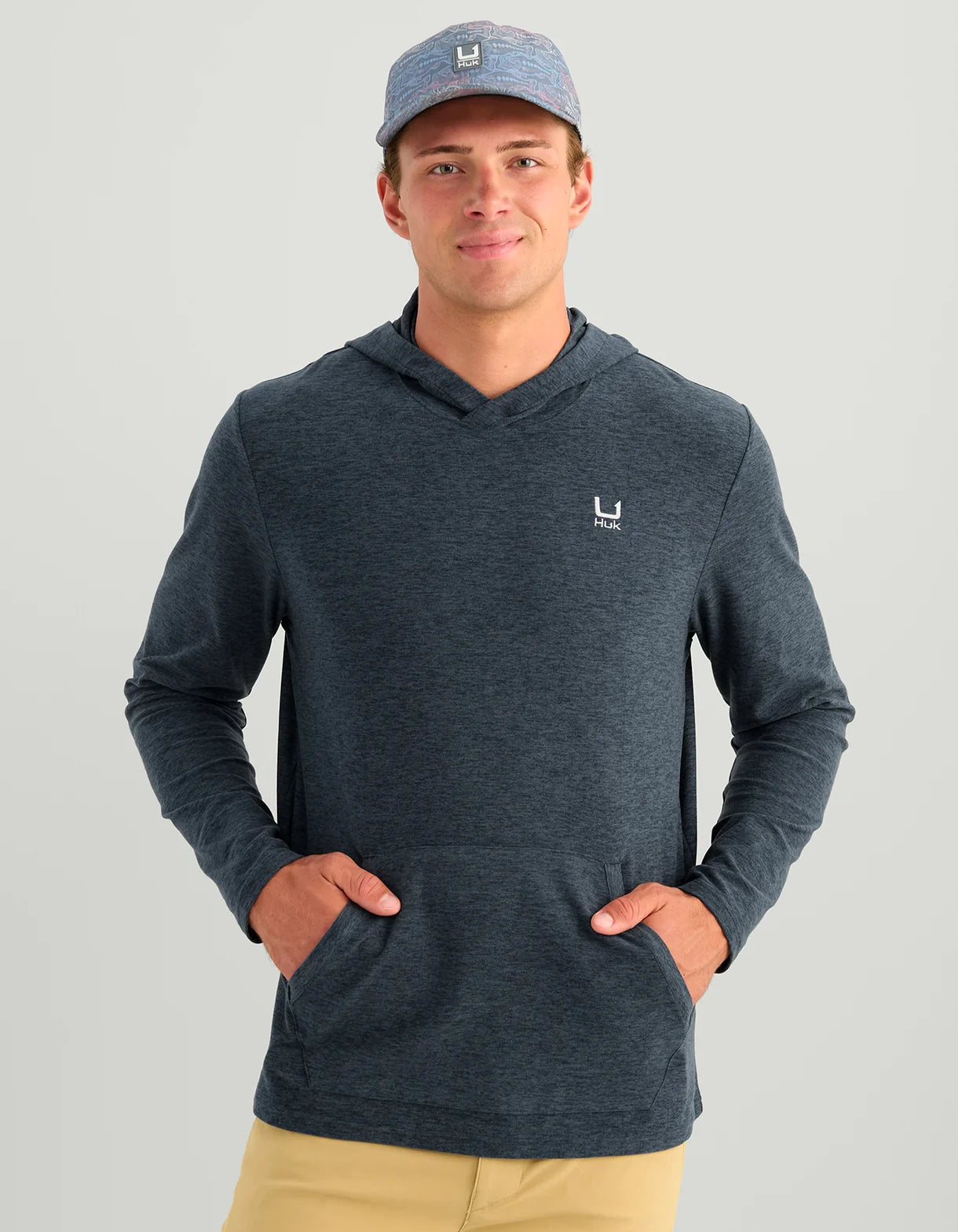 Huk Leeward Lightweight Fleece Hoodie in Sea Storm Heather