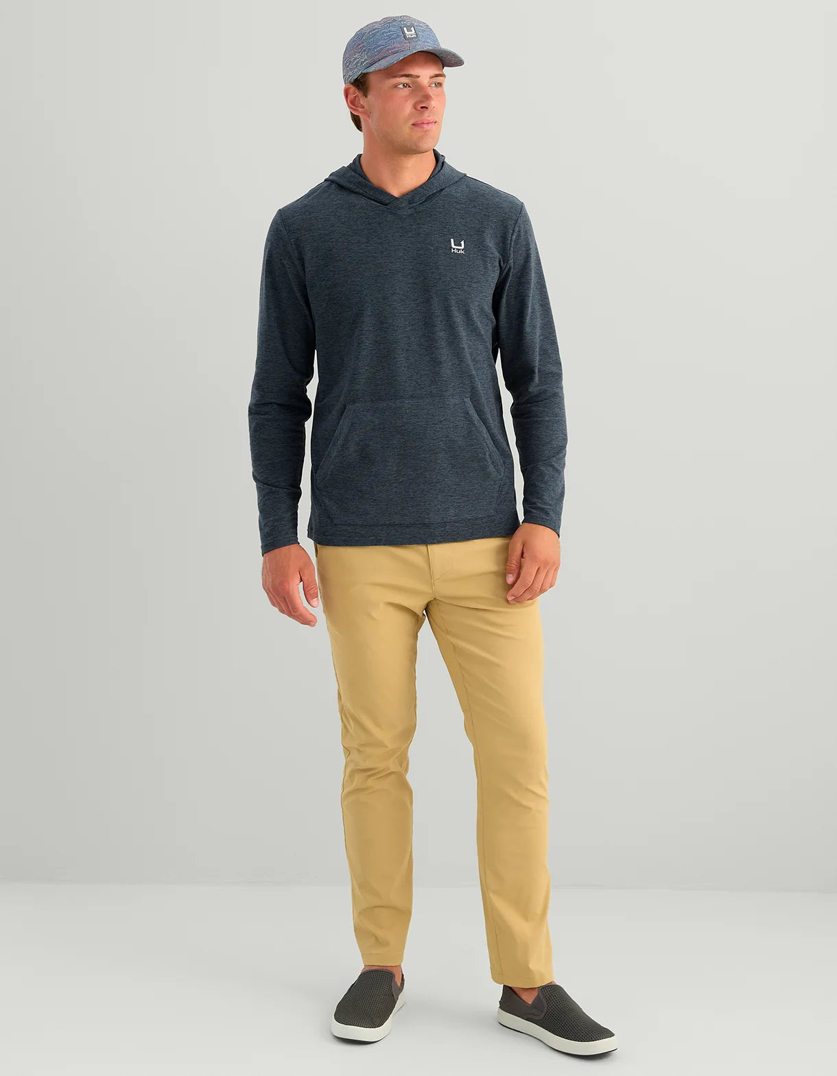 Huk Leeward Lightweight Fleece Hoodie in Sea Storm Heather