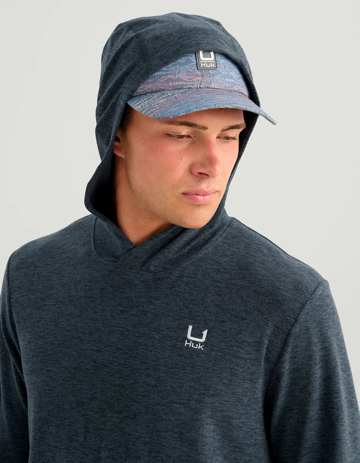 Huk Leeward Lightweight Fleece Hoodie in Sea Storm Heather